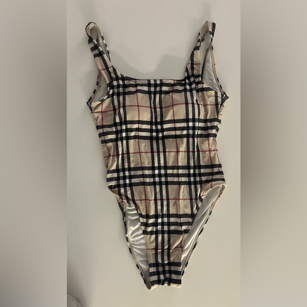 Burberry Beige and Black Check Swimsuit
